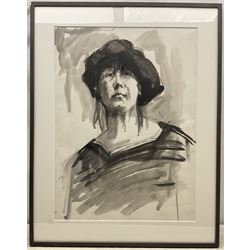 Esther Peretz-Arad (Israeli 1921-2005): Self Portrait, monochrome watercolour unsigned 75cm x 55cm 
Provenance: with the Goldmark Gallery, Uppingham, label verso; from the Peretz-Arad estate