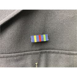 1950s British Red Cross North Yorkshire dress uniform comprising tunic, trousers, greatcoat and visor cap; bears manuscript label '1956 Ware'