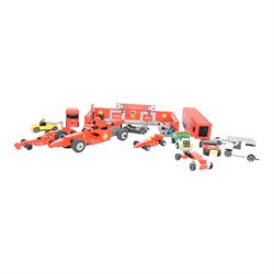 Lego Racers set Ferrari F1 Pit no. 8155, further racing related Lego pieces, all partially built, unboxed with instructions