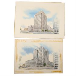 David Hoare (British 20th Century): Two architectural perspectives of Wapping - London, pa...