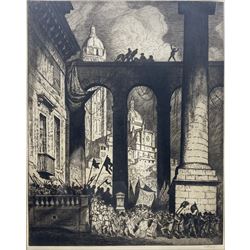 William Strang (Scottish 1859-1921): 'The Colonnade', drypoint etching c.1914 signed in pencil 51cm x 41cm