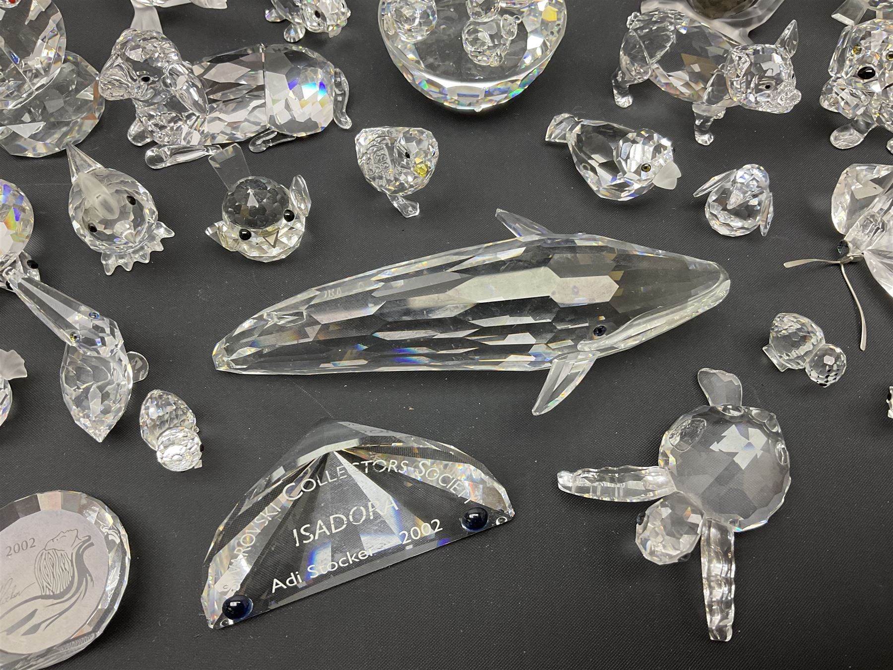 Swarovski Crystal animals, to include sheep, pigs, antelope, cockeral and hen, chicks, Pegasus, owls, giraffe, etc, together with Swarovski Crystal dancer, Isadora