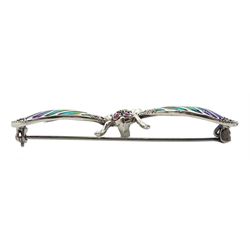Silver plique-a-jour marcasite insect brooch