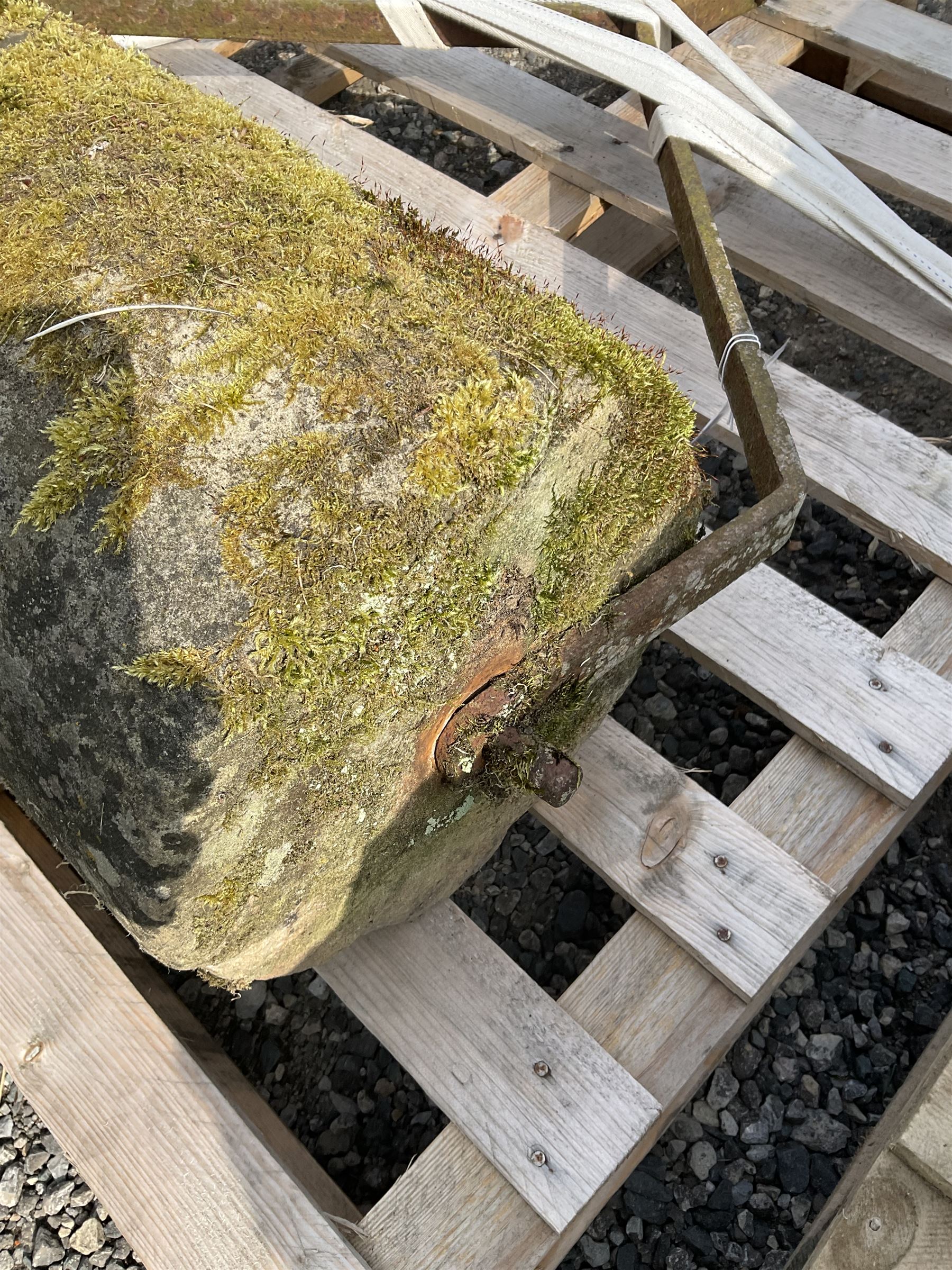 19th century stone garden roller with metal frame and handle - THIS LOT IS TO BE COLLECTED BY APPOINTMENT FROM DUGGLEBY STORAGE, GREAT HILL, EASTFIELD, SCARBOROUGH, YO11 3TX