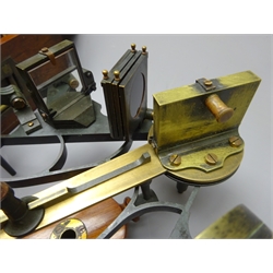  Early 20th century 'Hezzanith' Sextant No.P32, made for W.Hakes, Hull, the black japanned skeleton bell frame with brass and silvered arc, 7'' radius with vernier showing 10, with mirrors and adjustable shades, stamped Rd.517155 for 1908, in fitted mahogany box with additional optics and Hezzanith Observatory Works certificate dated 1917, top inset with brass cartouche inscribed 'Capt. E J Baines 1955'. Captain Baines was captain of  Drilling Ship Western Offshore No.VIII, see lot 2044.  
