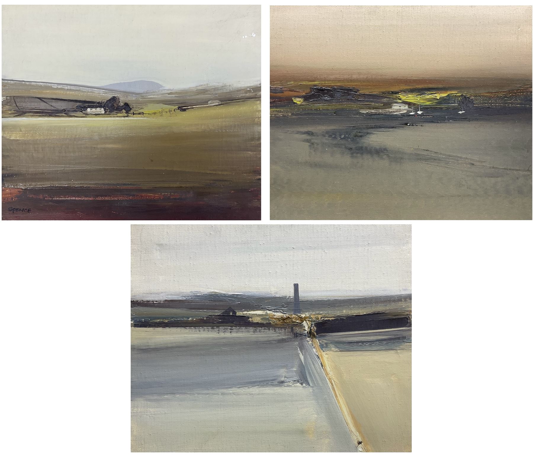 Les Spence (British 1934-): Expansive Landscapes, set of three oils on canvas, one signed 25cm x 31cm  (3)