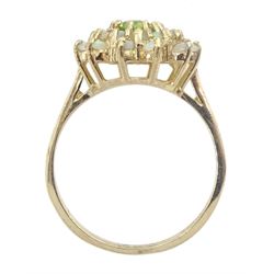 9ct gold peridot and opal cluster ring, hallmarked