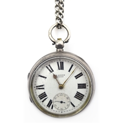  Silver pocket watch by H Stone Leeds no 739945, case Chester 1906 with silver chain and key  