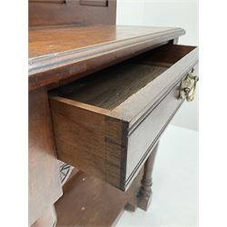 Victorian mahogany hall stand, raised bevel edge mirror back, single drawer, solid undertier joined by turned supports