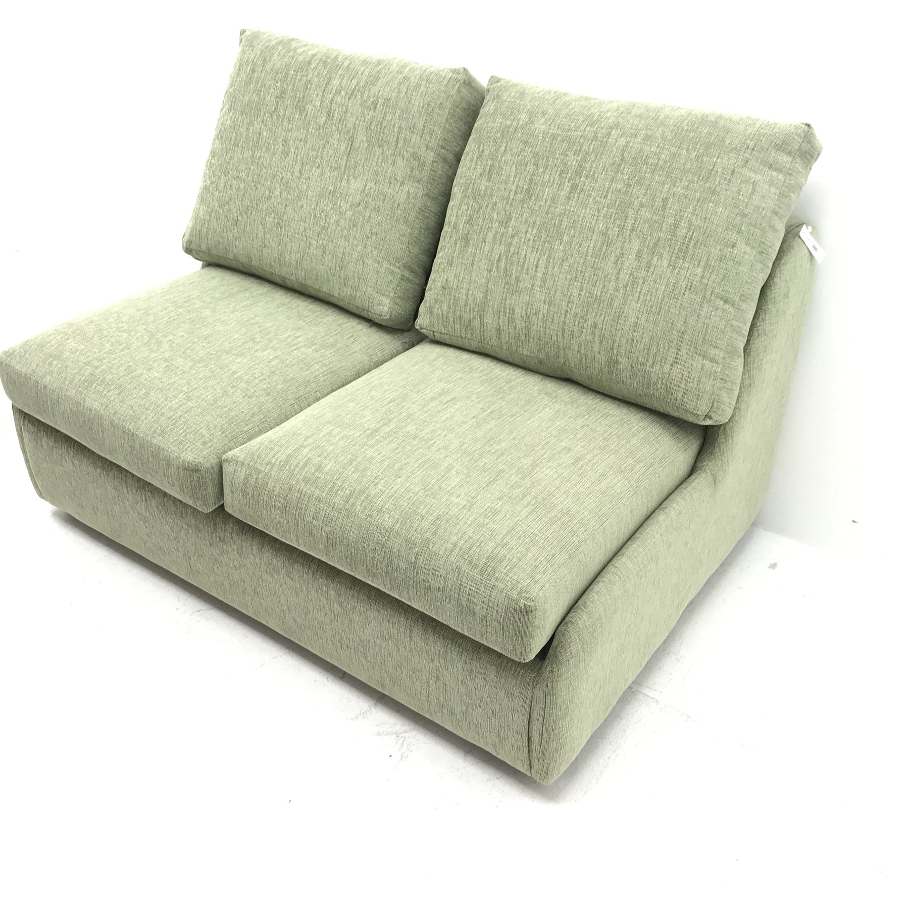 Two seat sofa bed upholstered in lime green fabric, W140cm The Furnishings Sale Furniture