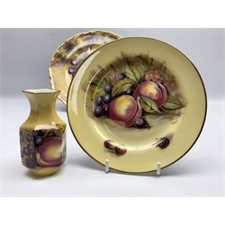 Aynsley Orchard gold pattern trio and vase, together with Edwardian Bone China plate, decorated with fruit, signed D. Wilson