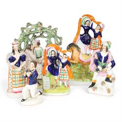 Six 19th century Staffordshire Theatre and Circus figures, comprising 
Mrs Siddons as Lad...