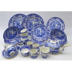  Spode Italian tea ware including teapot, jug, two sets of three mugs, two large tea cups and saucers, two large circular serving plates, sugar bowl, sandwich plates etc   
