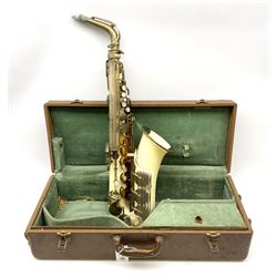 1950s Grafton injection moulded cream acrylic plastic alto saxophone designed by the Italian Hector Somorisen and distributed by John E. Dallas & Sons London, serial no.10776 L66cm, in original fitted carrying case