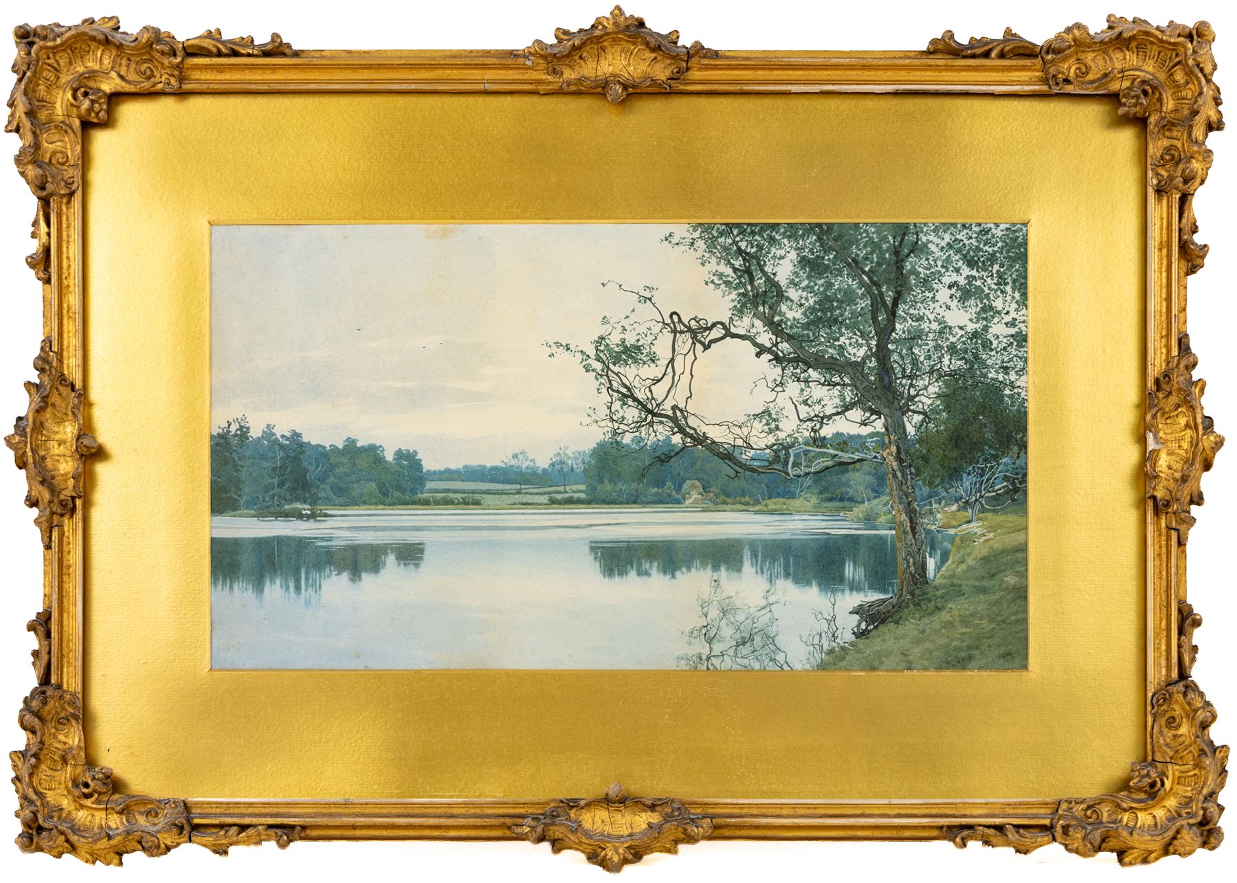William Fraser Garden (British 1856-1921): Evening Light on the Lake, watercolour signed and dated 1900, 20.5cm x 37.5cm 