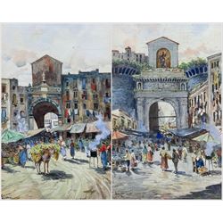 Gianni (Italian early 20th century): Market Scenes - Porta Capuana, pair watercolours signed 30cm x 17cm (2)