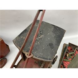 Hornby Racer 3 speedboat L45cm; pre-war Tri-ang sheet steel lorry and mobile crane; quantity of lead soldiers by Johillco etc; Tri-ang Minic clockwork Royal Mail Van; and part set of tin-plate construction pieces; all unboxed