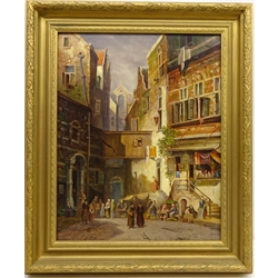  Continental Street Scene, 19th century oil on canvas signed with initials S Y 50cm x 39cm  