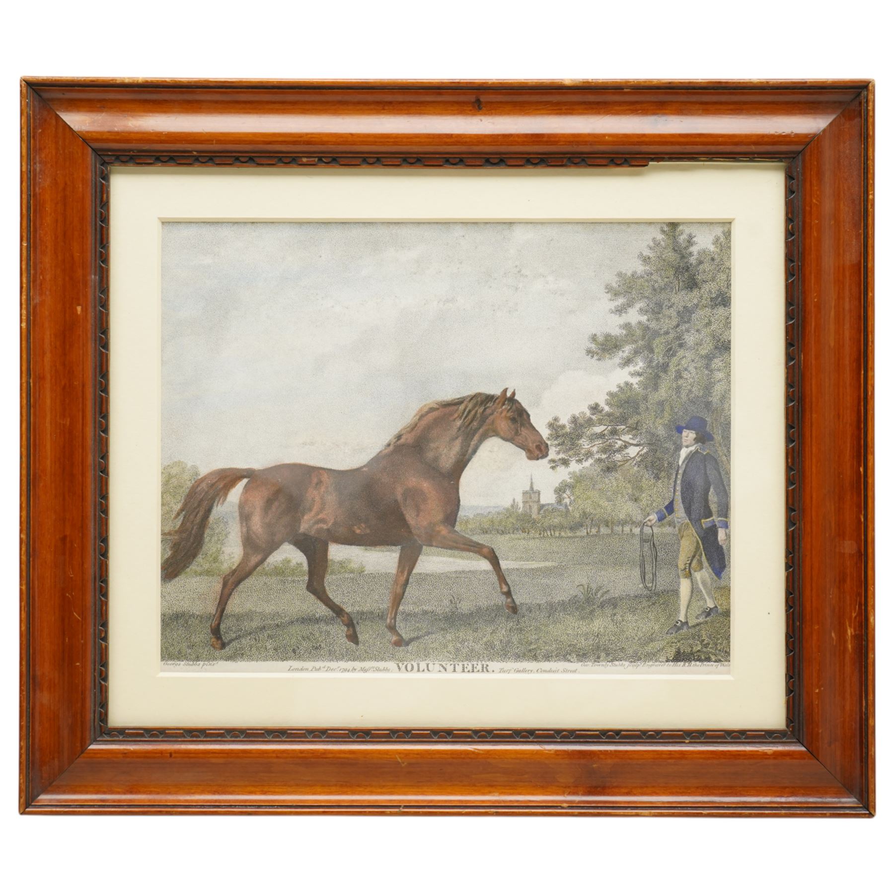 George Townley Stubbs (British 1756-1812) after George Stubbs (British 1724-1806): 'Volunteer', late 18th century stipple engraving with hand-colouring pub. 1794, by Messrs Stubbs Turf Gallery London 20cm x 25cm
