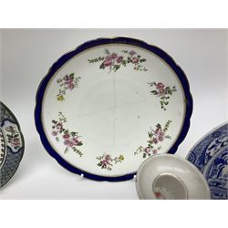 Royal Crown Derby Brocade pattern jug and sugar bowl, together with a similar gilt floral pattern bowl, three graduating Staffordshire style pearlware cottage jugs, Leeds Pottery model cottage and other ceramics and glassware, etc