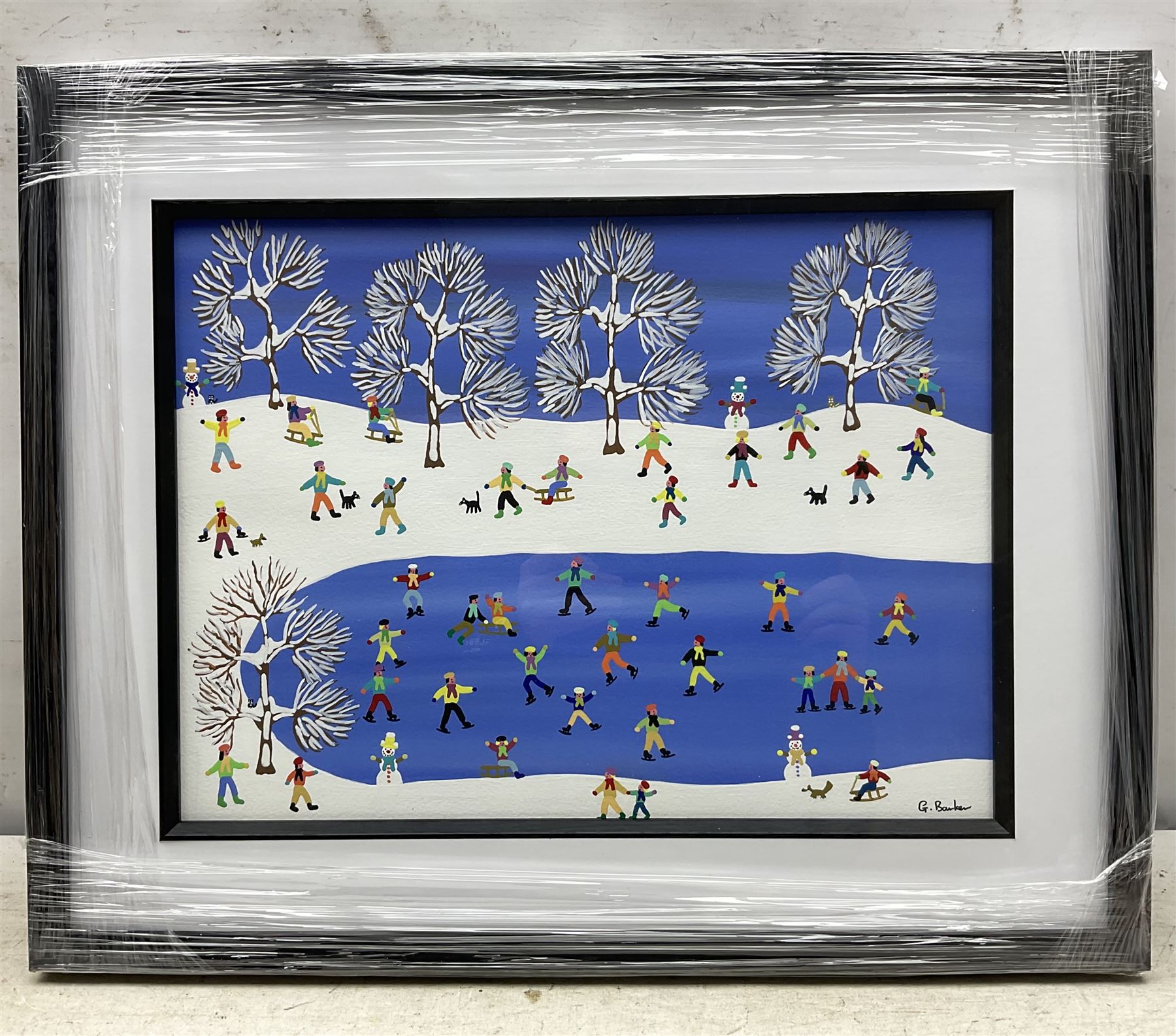 Gordon Barker (British 1960-): 'Out in the Snow', acrylic on paper signed, titled verso 28.5cm x 38cm