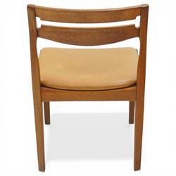 Nathan - teak oval extending dining table, together with set of eight matching low-back dining chairs with tan leather seats, extends to 203cm