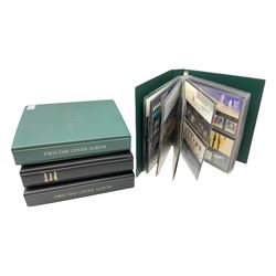 Queen Elizabeth II mint decimal stamps in presentation packs, face value of usable postage approximately 700 GBP, housed in four ring binder folders