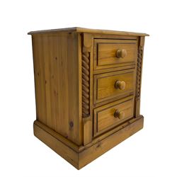 Solid pine three drawer pedestal chest