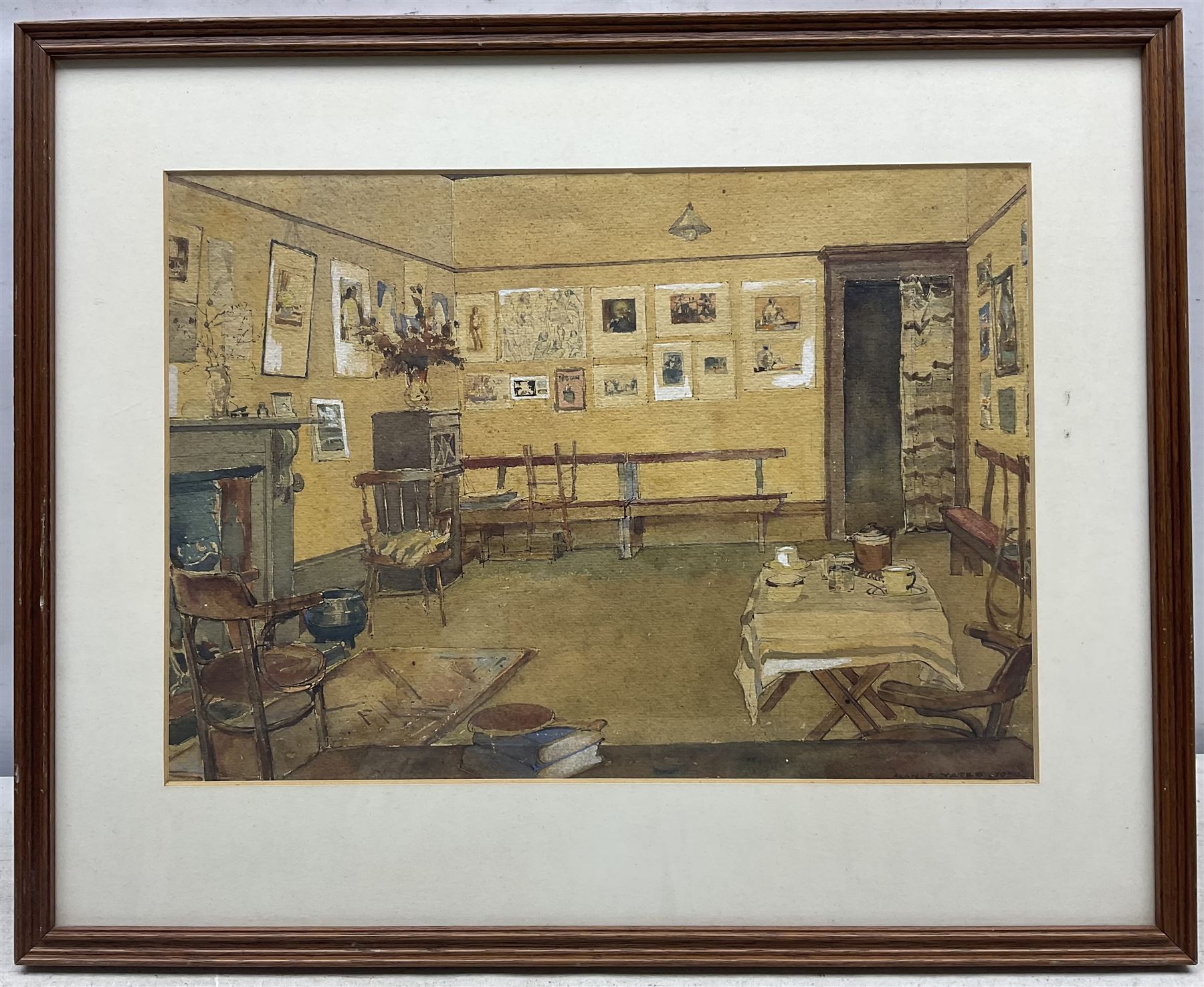Alan R Yates (Hull 1898-1974): Interior Scene, watercolour signed and dated 1939, 25cm x 36cm 