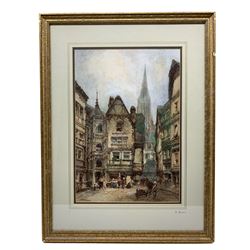 Paul Marny (French/British 1829-1914): Continental Street with Figures, watercolour signed 44cm x 30cm