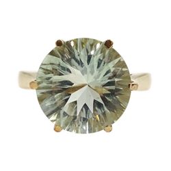 9ct gold round green amethyst ring and pair of matching 9ct gold earrings, hallmarked