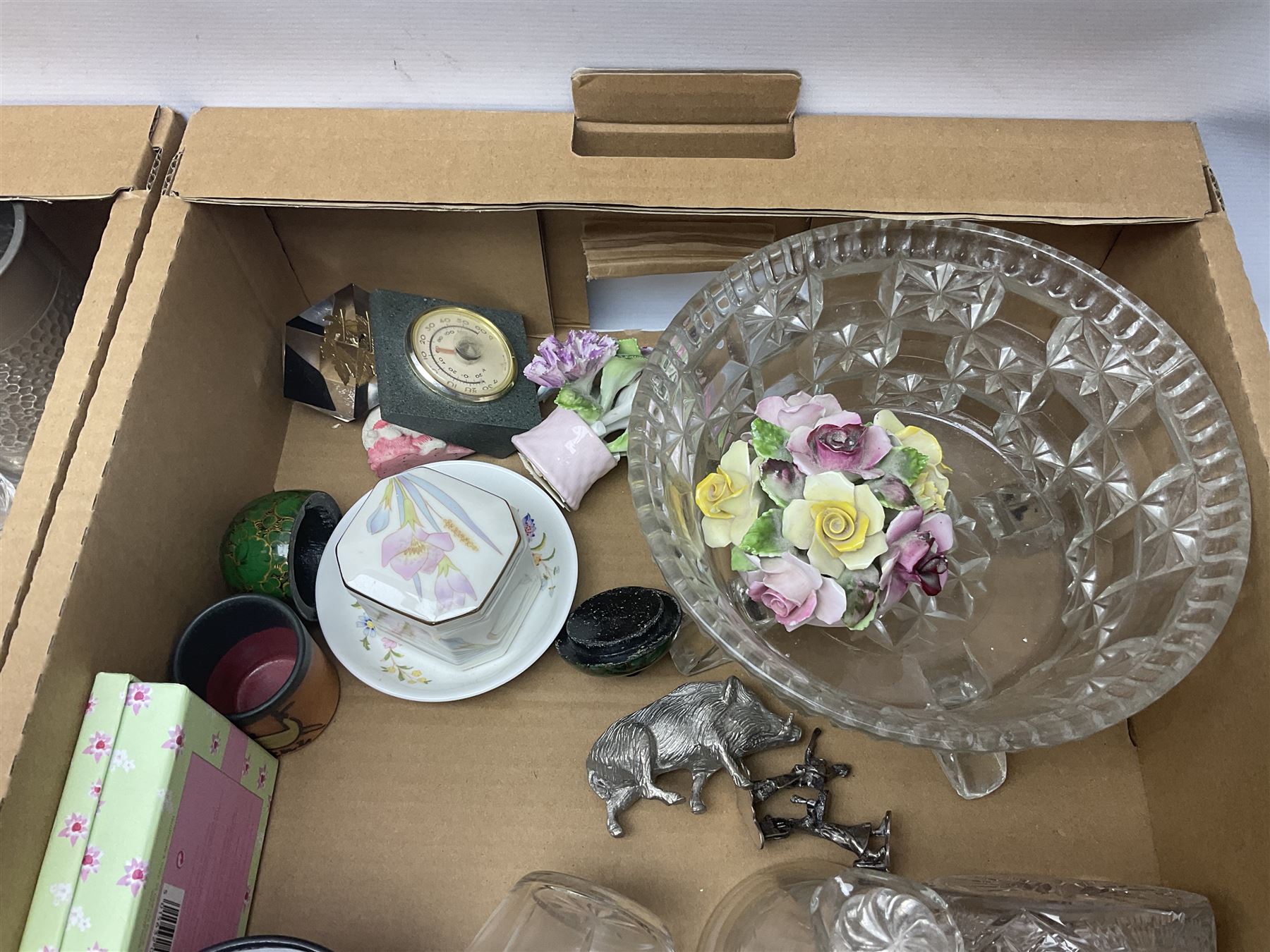 Caithness glass paperweight, together with other glassware, Zampiva figures and other collectables, in three boxes 