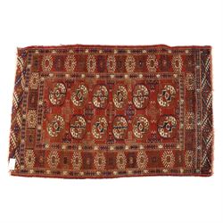 Tekke Turkman rug, madder red field decorated with repeating rows of octagonal guls, framed by multiple geometric borders, 86x133cm and an Anatolian flatweave kilim, 95x140cm, (2)