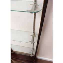  Edwardian chemists display cabinet, curved glass front door enclosing three glazed shelves, cabriole supports, W65cm, H164cm, D21cm  