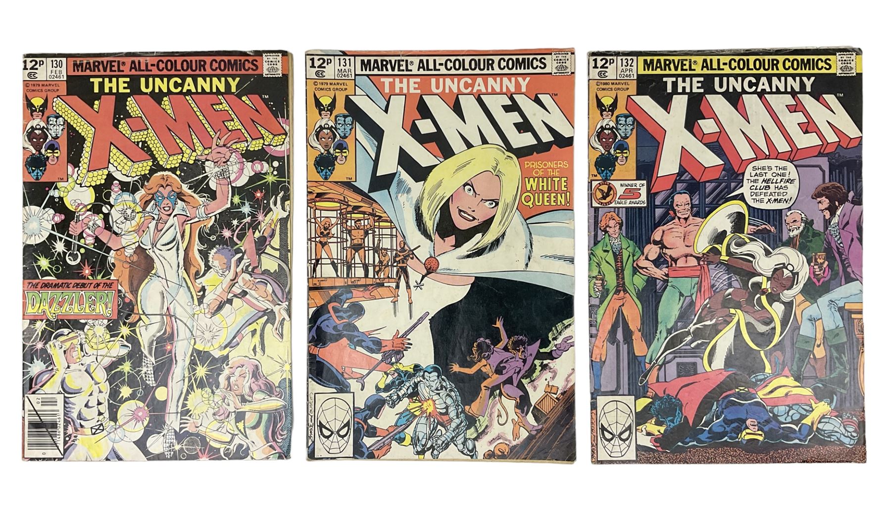 The Uncanny X-Men Marvel comics (1979-1980) Nos 130, 131 & 132, all British 12p price variant direct editions (3)