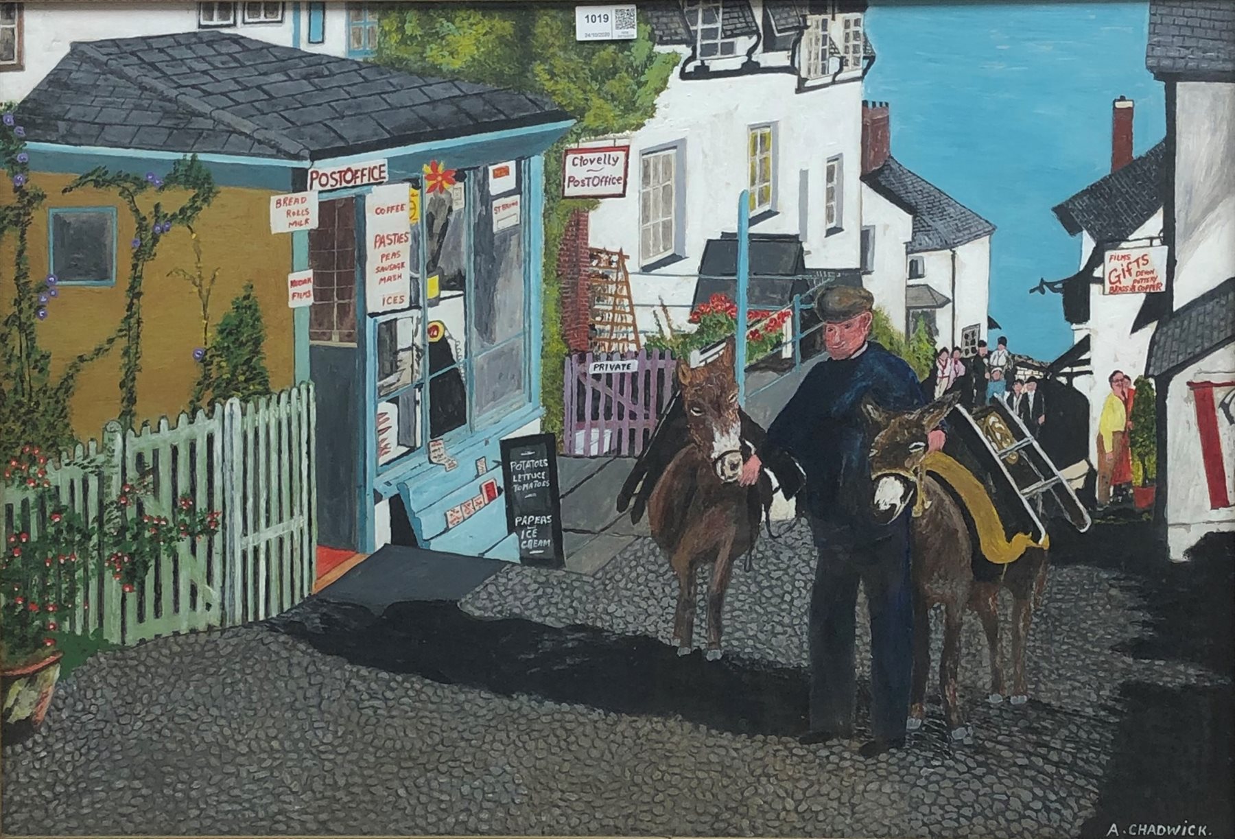 A Chadwick (20th century): 'Clovelly', oil on panel signed, titled signed and darted 1976 verso 53cm x 78cm