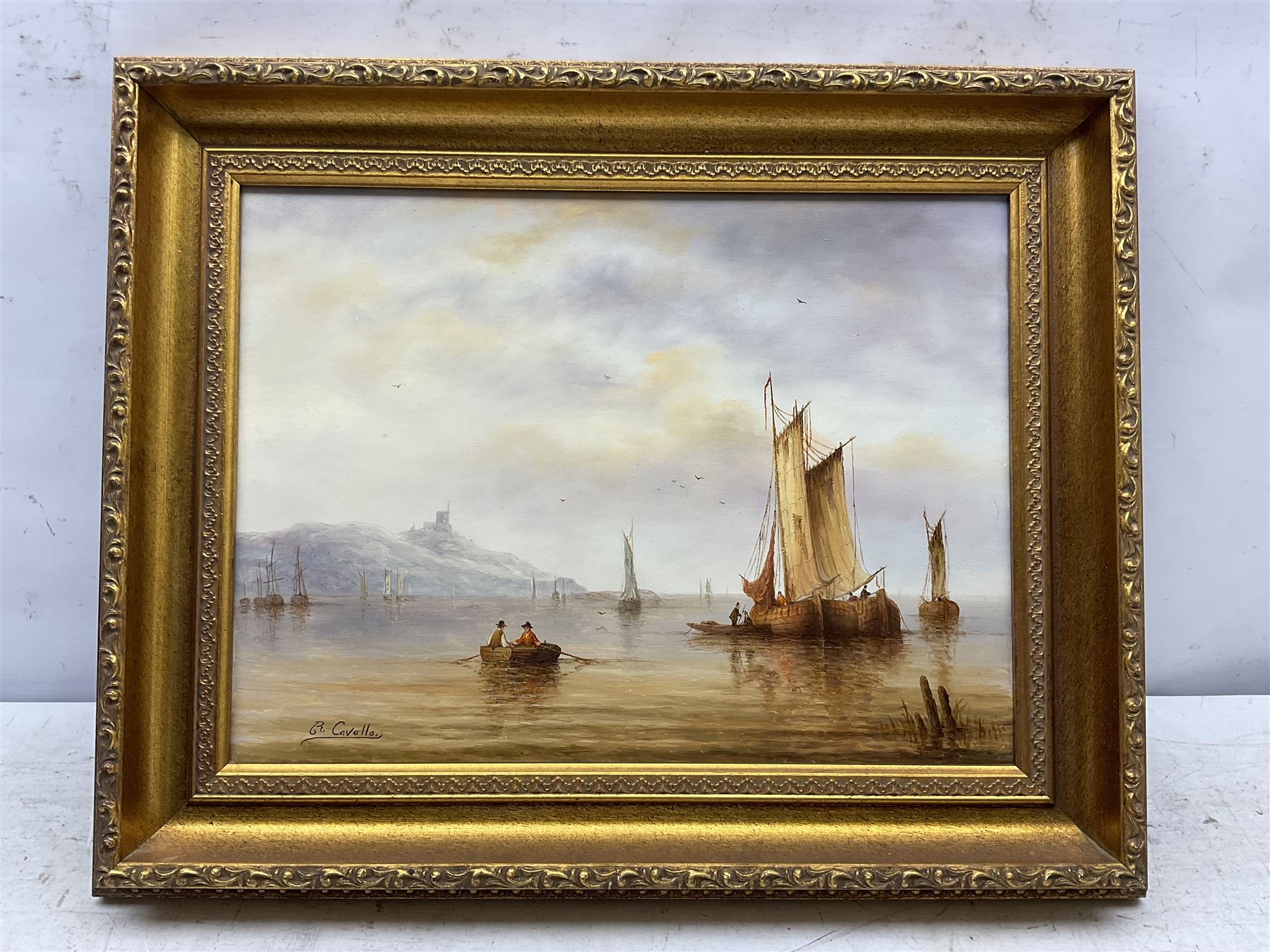 Ronald Cavalla (British 1940-): Boats in a Calm, oil on canvas signed 30cm x 40cm