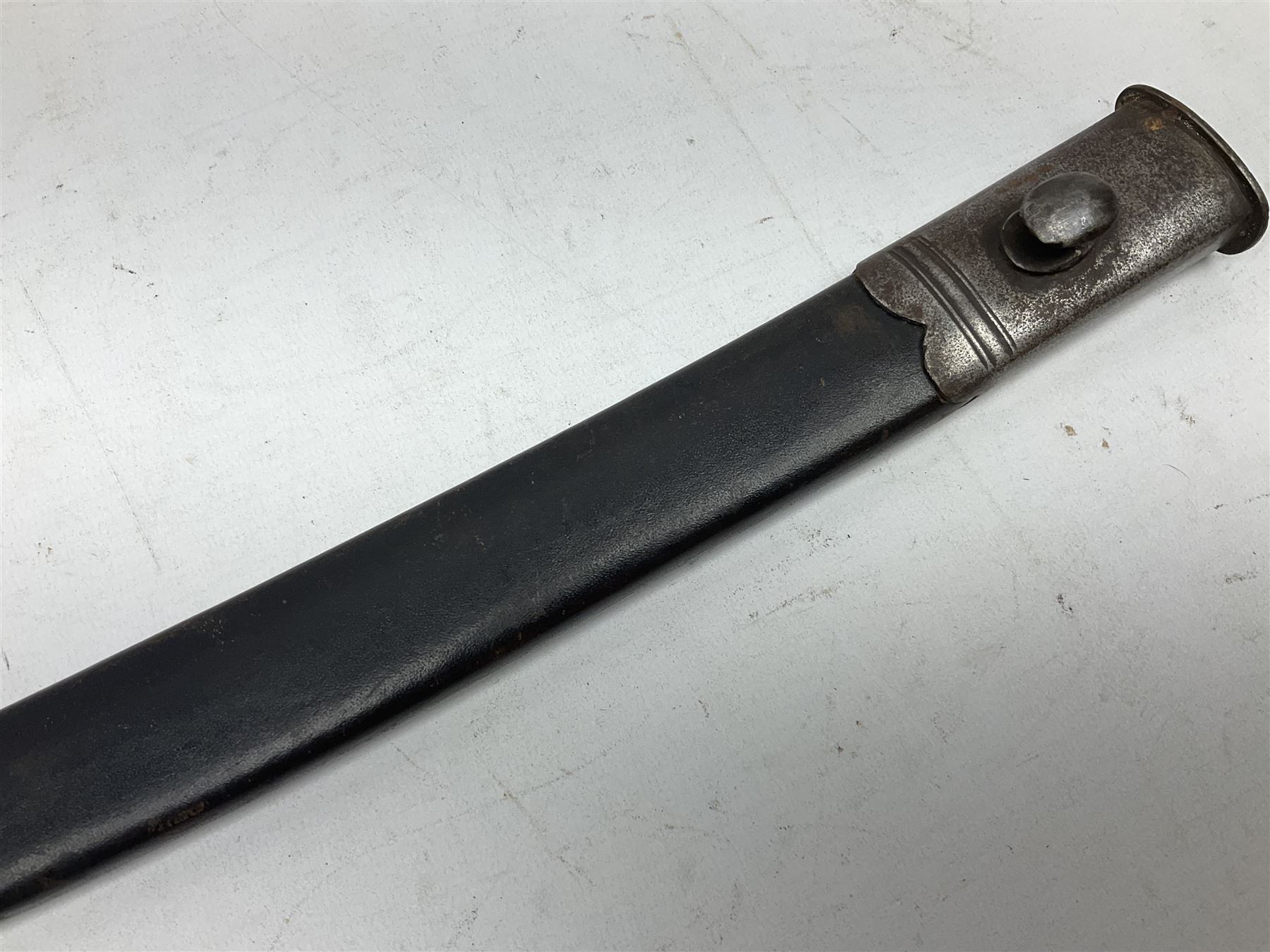 19th century Bayonet with 58cm fullered Yataghan shaped blade, stamped with anchor mark, with leather scabbard