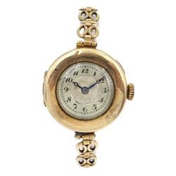 Early 20th century 9ct gold ladies manual wind wristwatch, London import marks 1921, on 9ct gold bracelet hallmarked