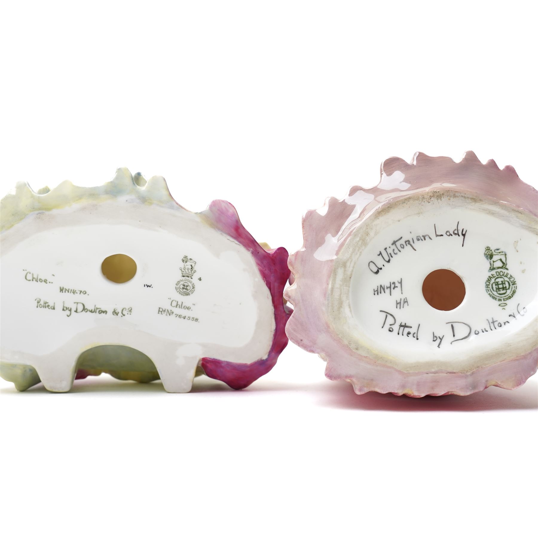 Seven Royal Doulton figures, comprising Chloe HN1470, A Victorian Lady HN727, Tinkle Bell HN1677, Babie HN1679, Lily HN1798, Peggy HN2038, The Rag Doll HN2142 (7)