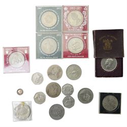 Two silver crown coins, George III (date rubbed) and Queen Victorian 1889, together with f...