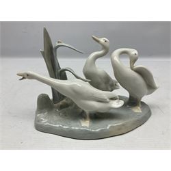 Two Lladro figures, comprising Avoiding the goose no. 5033 and Geese group no. 4549, largest example H26cm