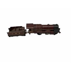 Hornby '0' gauge - three-rail electric No.3 LMS 4-4-2 locomotive 'Royal Scot' No.6100 with tender for spares or repair; two LMS First Class coaches; and bag of wheels which may or may not relate.