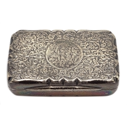  Victorian silver snuff box by Colen Hewer Cheshire Birmingham 1897, scroll decoration 5.5cm  