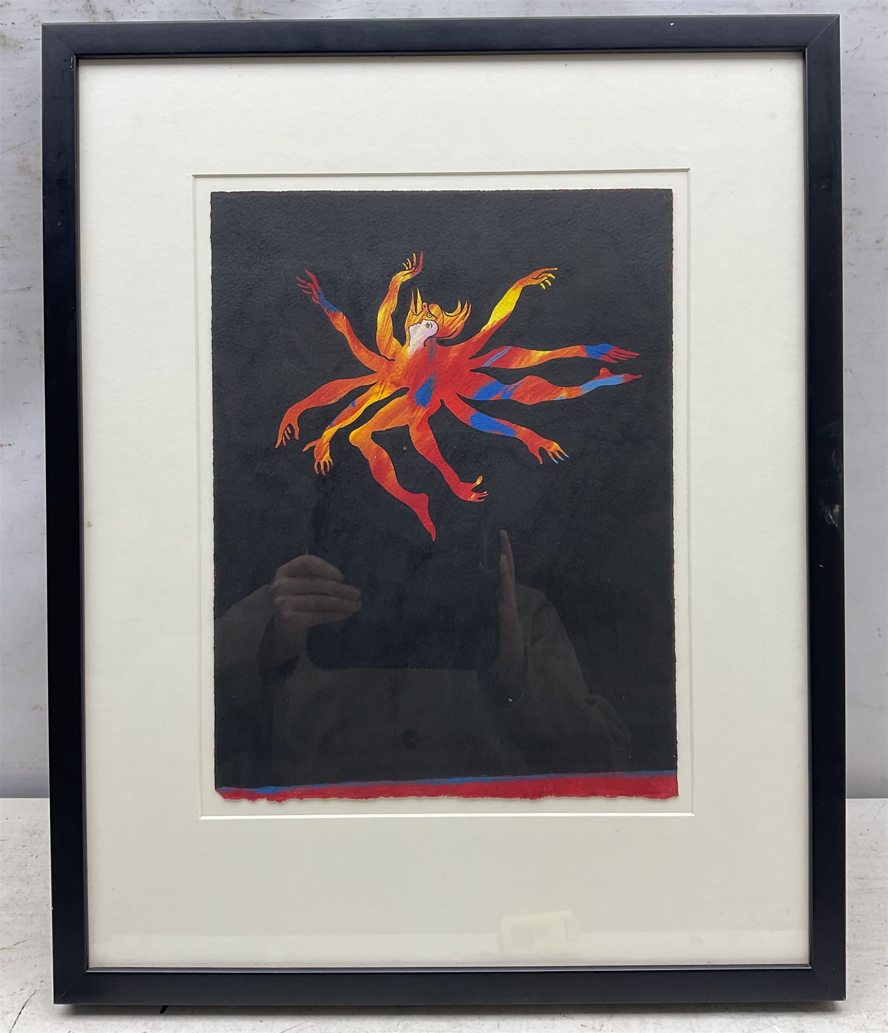 Phil Redford (British 1943-): 'Sun Singer', acrylic on canvas unsigned, titled and dated 1994 verso, 43cm x 71cm; 'Firebird', mixed media unsigned, titled and dated 1991 verso 33cm x 25cm (2)