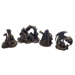 Assorted pewter figurines including 'The Moon Wizard', 'The Nest of Dragons', 'The Woodland Dragons' etc. 