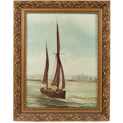 Continental School (20th Century): Shipping Scenes, two oils on panel and one on canvas variously signed in gilt frames, largest 29cm x 38cm (3)