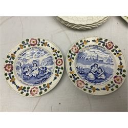 Collection of 19th century William Smith & Co nursery plates, to include examples decorated in the pastime series, and similar, all with moulded floral borders