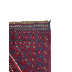 Meshwani red and blue ground runner, geometric design and decorated with lozenges 