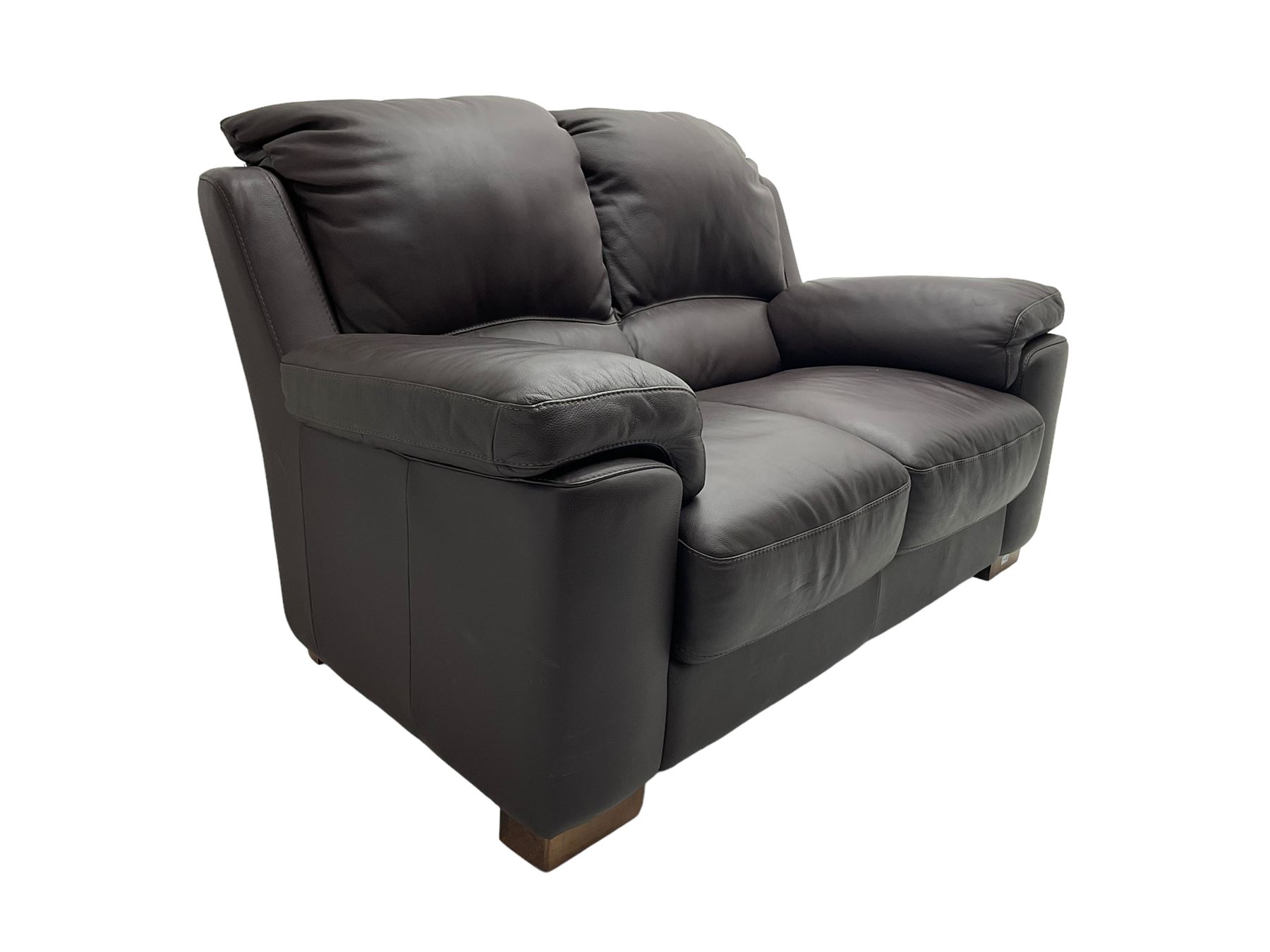 Rogers of York - pair two seat sofas, upholstered in soft brown leather